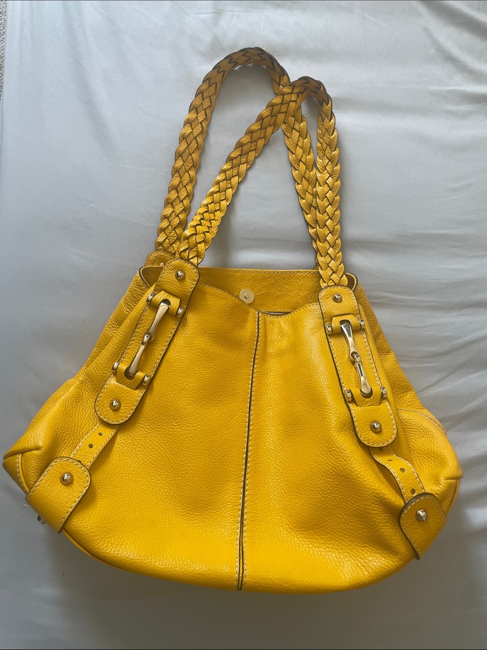 Yellow Braided-Handle Genuine Leather Bag LIKE NEW
